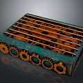 Vintage Industrial Gear Device with Interlocking Metal Bars and Green Copper Surface