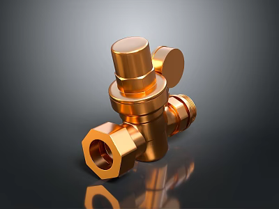 Gold Plated Metal Valve Fitting With Connection Components And Shiny Surface Finish 3d model