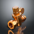 Gold Plated Metal Valve Fitting With Connection Components And Shiny Surface Finish 3d model