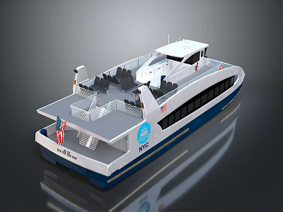 Modern Ferry With Two Level Structure And American Flag 3d model Modern Ferry With Two Level Structure And American Flag 3d model