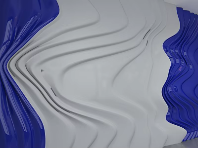 Modern Wavy Blue And White Abstract Sculptural Background Wall Interior Decor 3d model