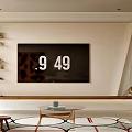 Modern Living Dining Room With TV Wall Shelves Coffee Table And Artwork
