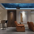 Modern Home Theater Room Featuring Starry Ceiling Projector Brown Recliner Chairs and Bar Area