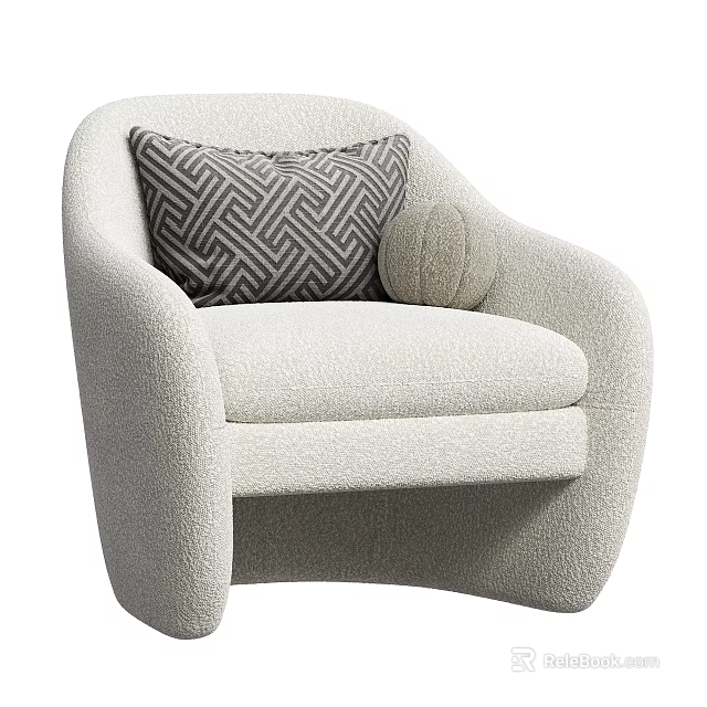 Modern Single Seater Sofa With Cream Soft Fabric And Geometric Patterned Pillow 3d model