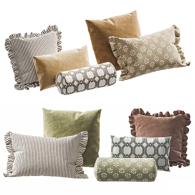 Decorative Pillows With Various Colors Striped Patterns And Fringed Edges For Home Decor 3d model