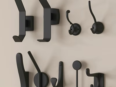 Black Wall Mounted Hooks With Various Designs 3d model