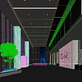 Modern Reception Desk In Spacious Lobby With Glass Wall Green Plant And Business People