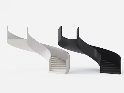 Modern White and Black Spiral Staircase with Curved Sleek Design 3d model