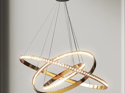 Modern Golden Interlocking Circular Ring Chandelier With Illuminated LED Lights 3d model