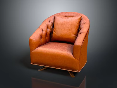 Elegant Modern Orange Leather Armchair With Tufted Backrest Button Details And Metal Legs 3d model
