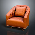 Elegant Modern Orange Leather Armchair With Tufted Backrest Button Details And Metal Legs