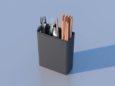Practical Black Utensil Holder With Forks Spoons Knives And Wooden Chopsticks 3d model