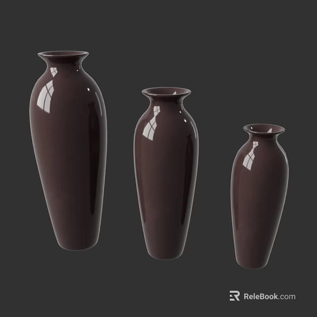 Three Brown Ceramic Vases In Different Sizes For Home Decorative Use 3d model