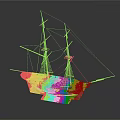 Vintage Wooden Sailing Ship Model With Two Masts And White Hull