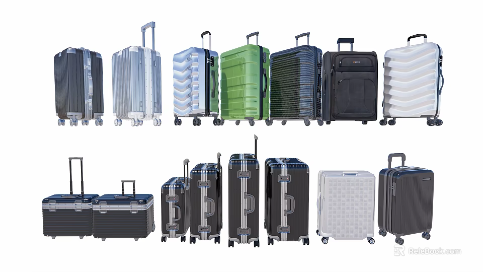 Various Colored Hard Shell Travel Suitcases With Different Sizes And Wheels 3d model 