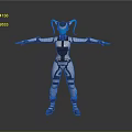 Robot Character Wearing Mechanical Armor With Blue Neon Lights And Twin Ponytails Standing Pose