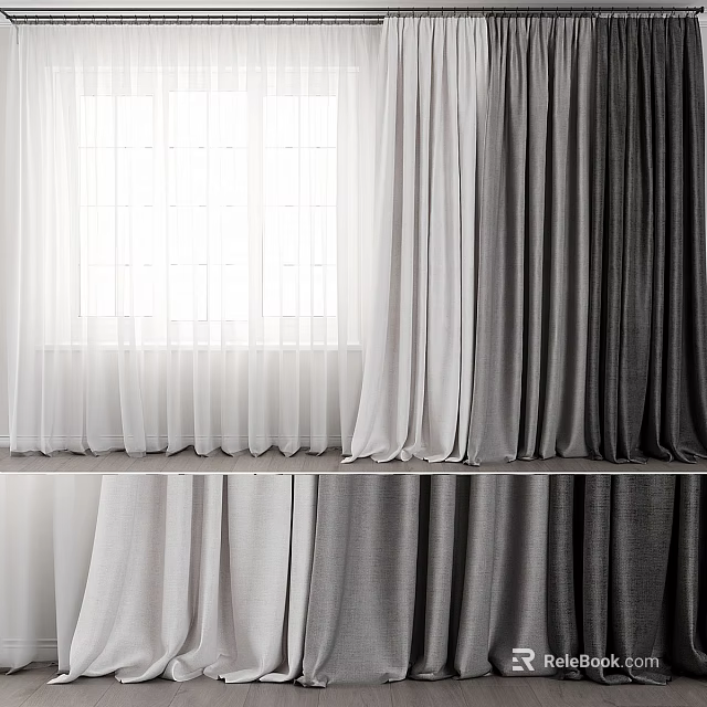 White Gray And Dark Gray Layered Curtains For Modern Window Decoration 3d model 