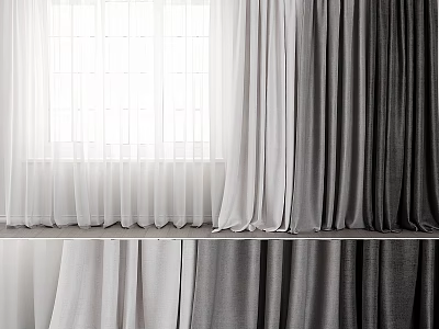White Gray And Dark Gray Layered Curtains For Modern Window Decoration 3d model