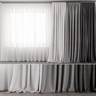 White Gray And Dark Gray Layered Curtains For Modern Window Decoration 3d model