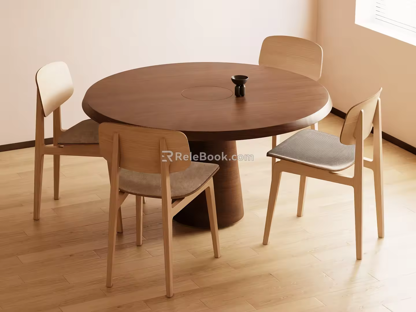 Log Middle Style Dining Table and Chair Combination 3d model