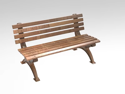 Classic Wooden Outdoor Bench With Slatted Backrest Metal Legs For Garden Patio 3d model