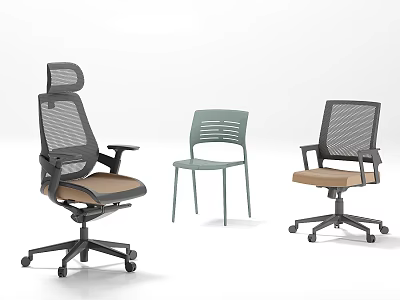 Modern Office Chairs with Mesh Back and Beige Seat in Different Designs 3d model