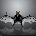 Character In Black Clothing And Bat Creature With White Wings Black Patterns Red Eyes Reflection