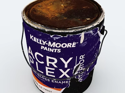 Kelly Moore Paints Acrylex Gloss Enamel Purple Paint Bucket With Worn Label And Rusty Top 3d model