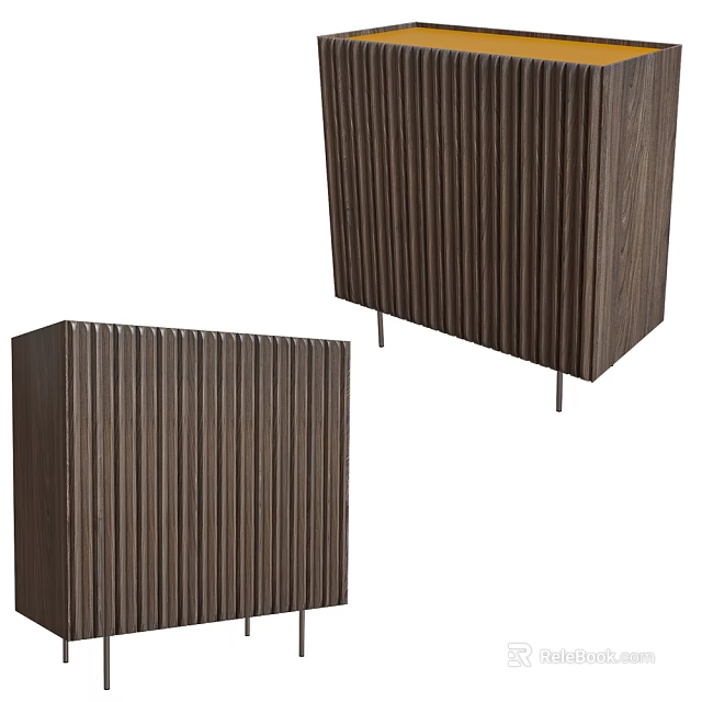 Modern Dark Brown Vertical Striped Sideboard With Slender Legs Home Interior 3d model 