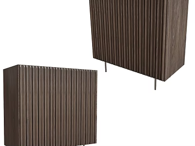 Modern Dark Brown Vertical Striped Sideboard With Slender Legs Home Interior 3d model