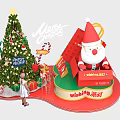 Festive Christmas Art Installation With Santa Claus Decorated Tree And Gift Boxes Holiday Decorations