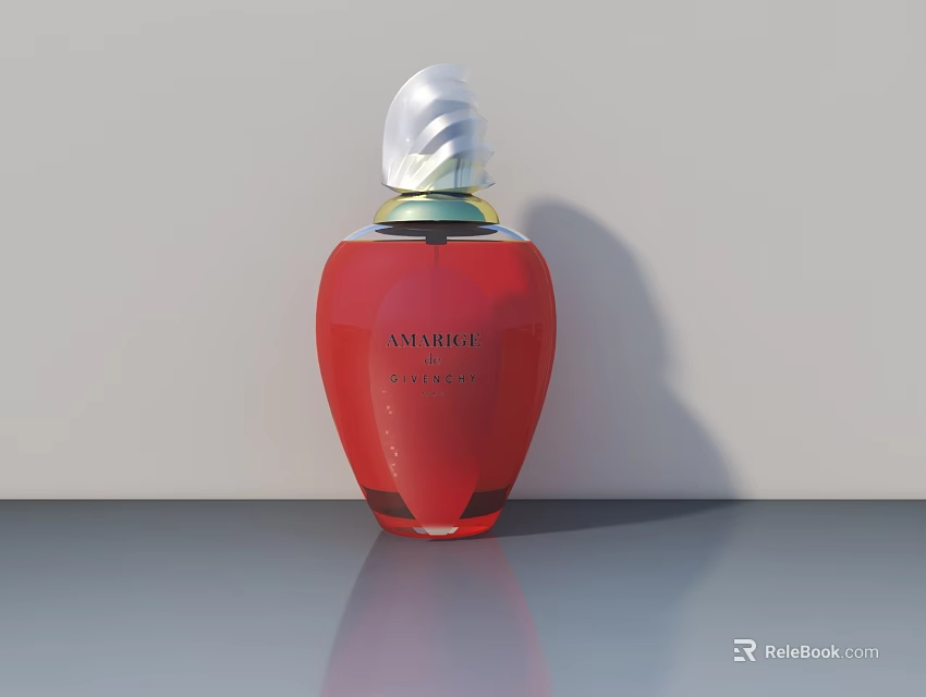 Red ANARIGI Perfume Bottle With Transparent Cap And Golden Trim On Gray Countertop 3d model 