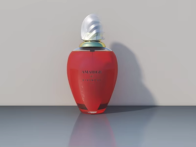 Red ANARIGI Perfume Bottle With Transparent Cap And Golden Trim On Gray Countertop 3d model