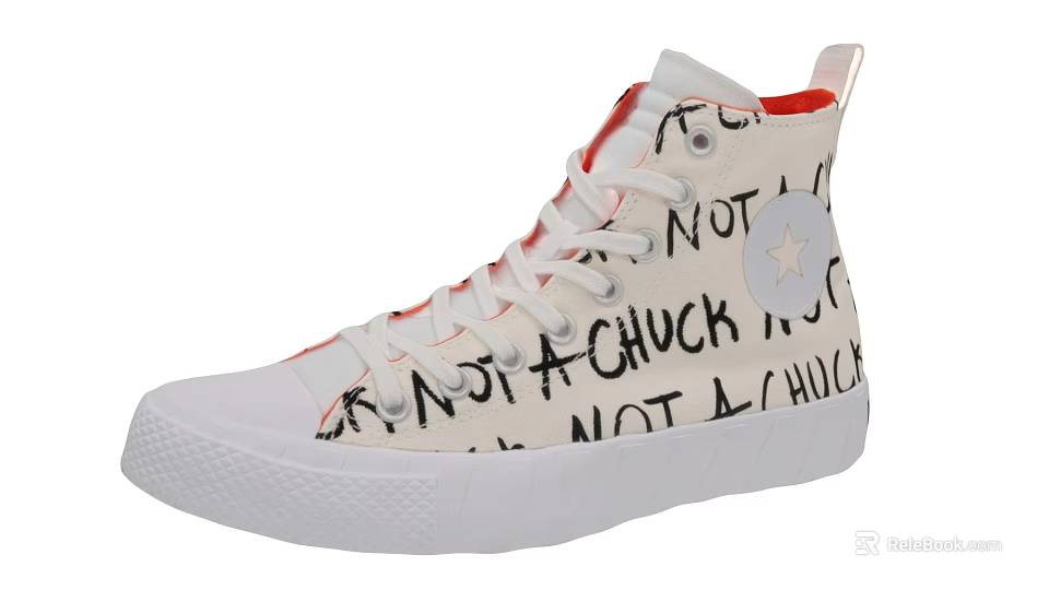 High Top Canvas Shoes With Handwritten Text Star Logo White Sole And Red Lining 3d model 
