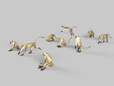 Golden Reptiles Displaying Various Poses Including Sitting Crawling And Walking 3d model