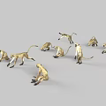 Golden Reptiles Displaying Various Poses Including Sitting Crawling And Walking