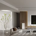 Modern Living Room Interior Design With Large TV White Sofa And Wooden Accents