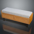 Modern Wooden Bench With Rattan Storage Drawers And Upholstered Padded Seat