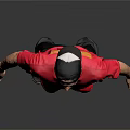 Man in Red T-shirt and Black Cap Standing with Black Pants and Shoes