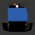Blue Industrial Transport Vehicle With Metal Trailer And Black Control Panel Wheels