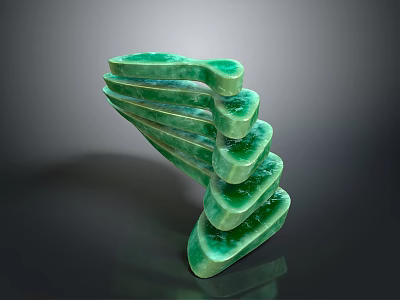 Green Sculptural Structure With Stacked Curved Layers And Polished Green Surface 3d model