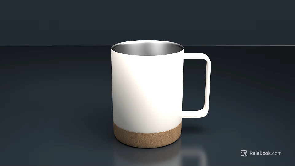 White Mug With Cork Base And Sleek Modern Design On Dark Surface 3d model 