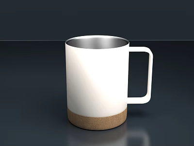 White Mug With Cork Base And Sleek Modern Design On Dark Surface 3d model