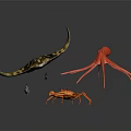 Colorful Marine Animals Including Manta Ray Octopus and Crab in Underwater