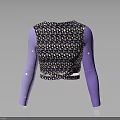 Cropped Women's Top with Black Base Colorful Small Patterns and Purple Long Sleeves