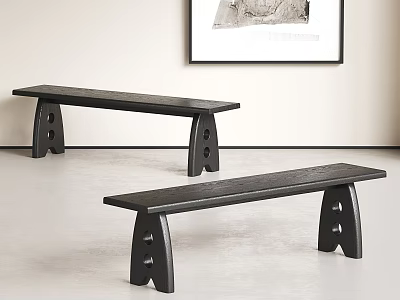 Two Modern Black Wooden Shoe Benches With Minimalist Hole Legs Indoor 3d model