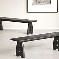 Two Modern Black Wooden Shoe Benches With Minimalist Hole Legs Indoor