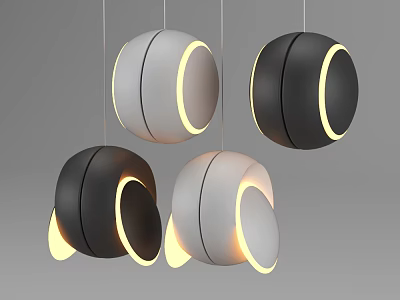 Modern Black And White Pendant Lights With Yellow Ring Lights And Circular Design 3d model