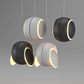 Modern Black And White Pendant Lights With Yellow Ring Lights And Circular Design