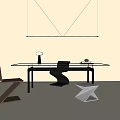 Modern Glass Top Desk With Black Metal Frame Modern Chair And Minimalist Table Lamp